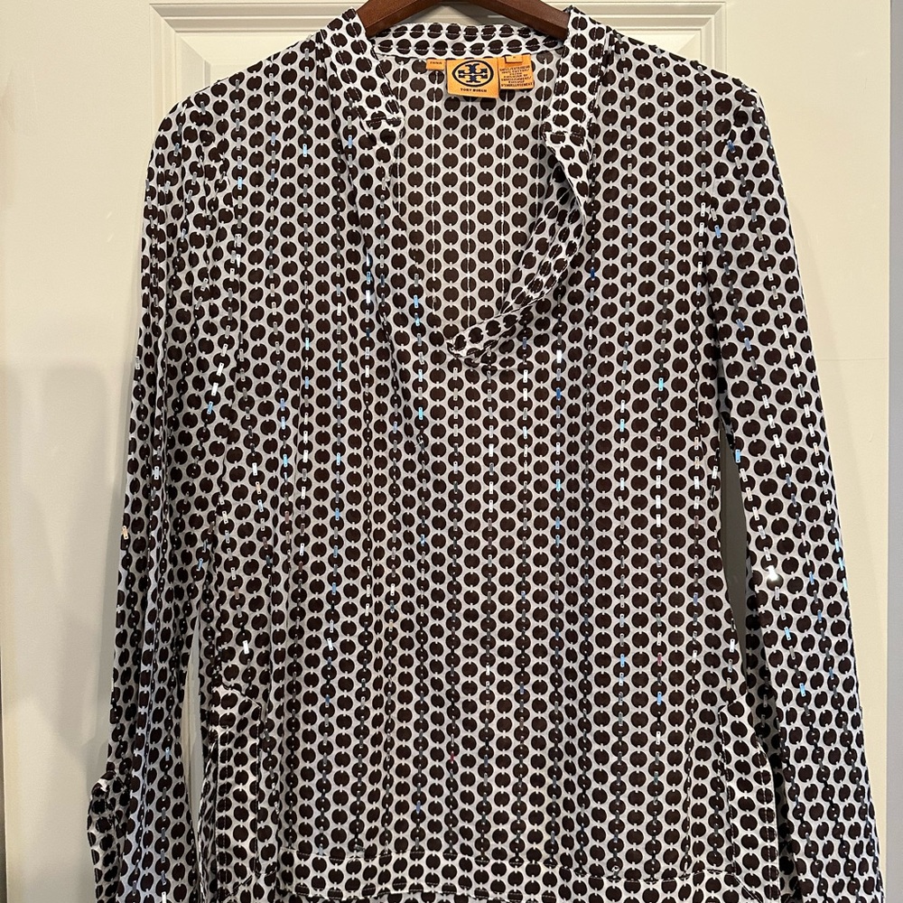 Tory Burch Brown and White Patterned Women's Top